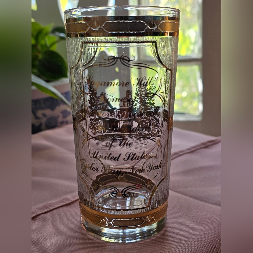 Vintage Culver 22k Theodore Roosevelt Sagamore Hill Glass Tumbler 5.5" Tall